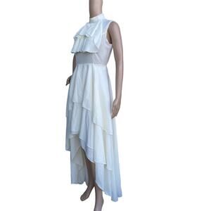 New DSplay Women's Ivory Mock Neck Ruffle Sheer Asymmetrical Hem Maxi Dress S